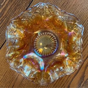 ☀️ Vintage Indiana Glass Co. Marigold “Three In One” Carnival Oval Bowl Compote